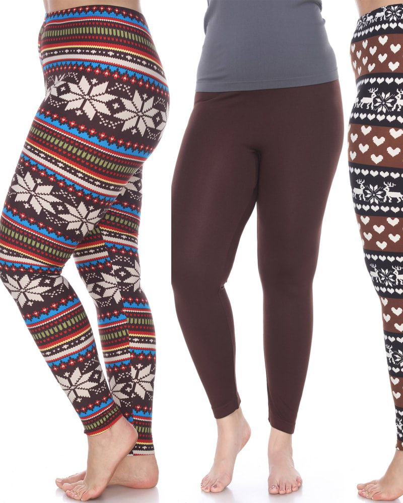 Front of a model wearing a size one-size-fits-all Pack of 3 Leggings in PACK 155 - Brown by White Mark. | dia_product_style_image_id:250040